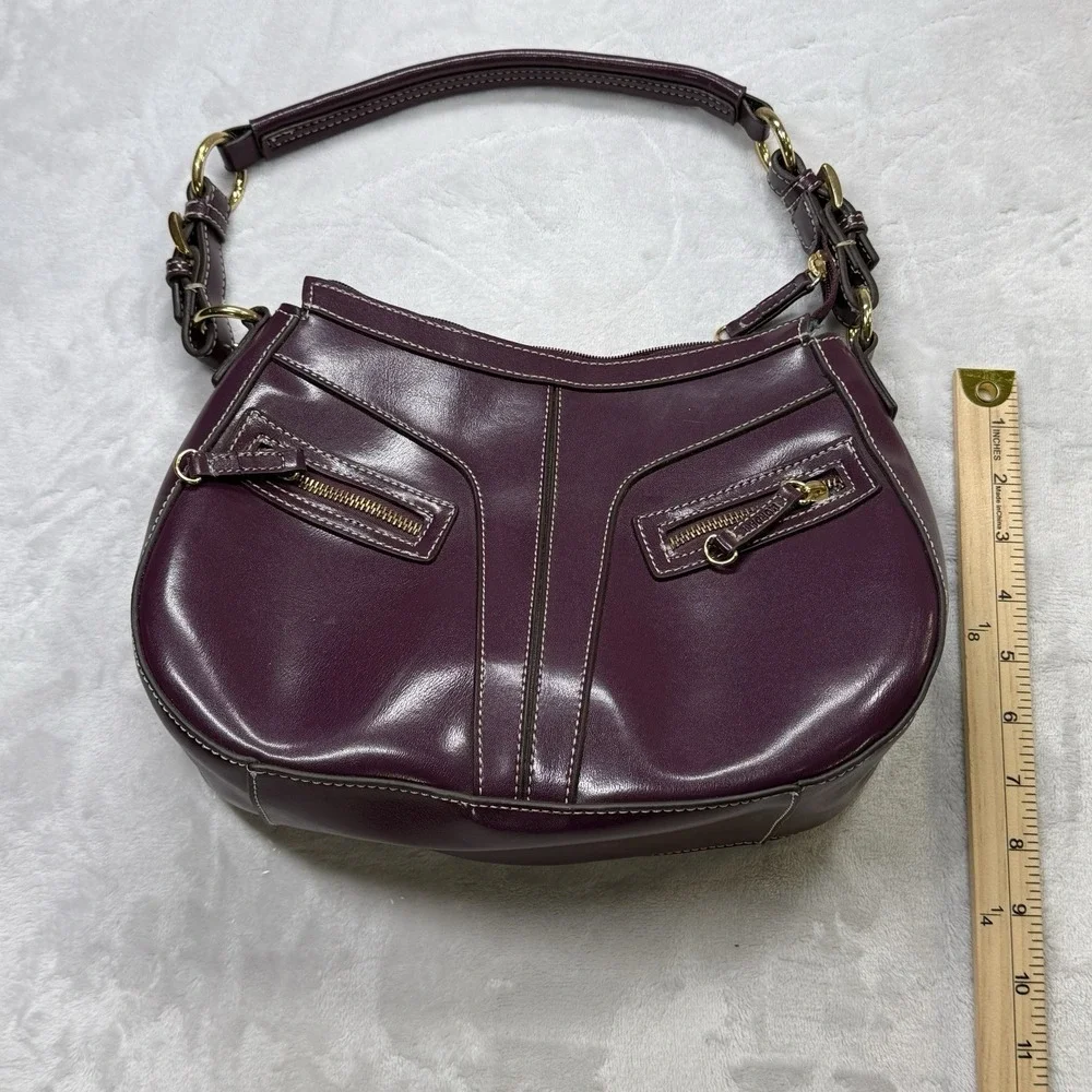 Mondani New York Purple Leather Shoulder Bag Y2K Zip Pocket Purse‎